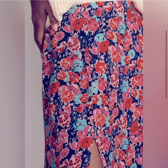 ⬇️ Anthropologie The Lille Side-Slit Midi Skirt by Maeve Pink Floral Size 14 - Picture 4 of 13